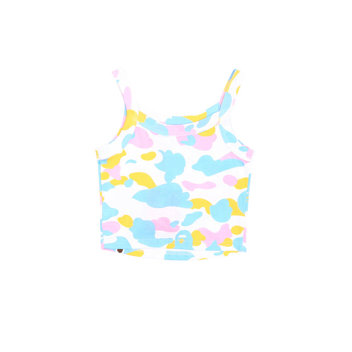 W' Multi Camo Cropped Rib Tank Top - White