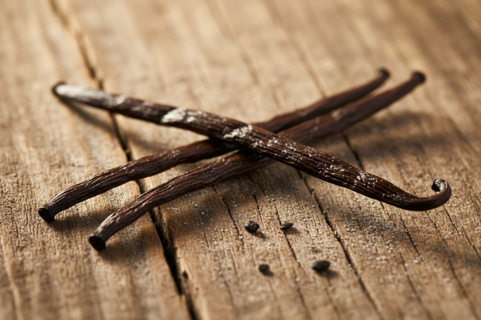 just two pieces of vanilla on wood