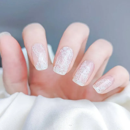 Lace Weaving Dream Nail Art Detail - White Lace UV Gel Nail Stickers Full Cover