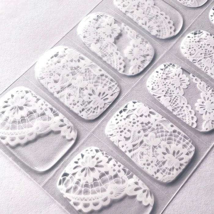Lace Weaving Dream Gel Nail Strips on Hand - White Lace Semicured UV Nail Stickers
