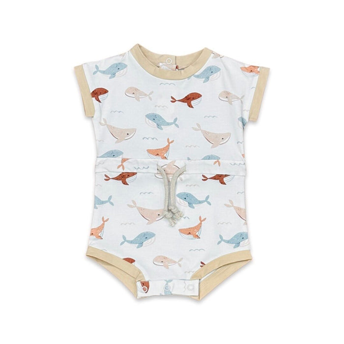 Whales Tie Playsuit Baby Romper (Organic Jersey)
