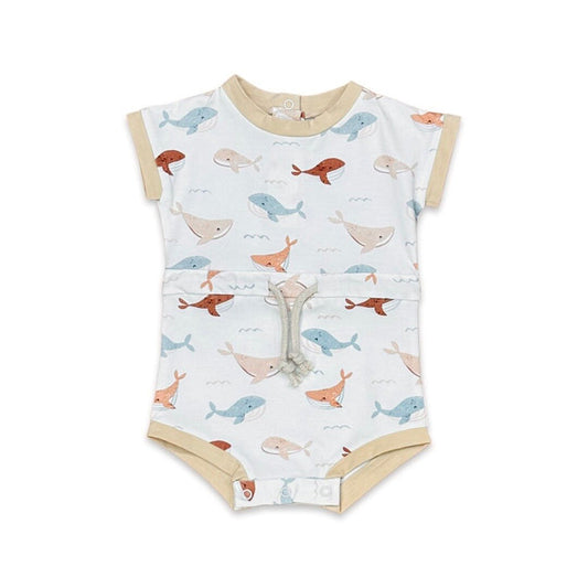 Whales Tie Playsuit Baby Romper (Organic Jersey)