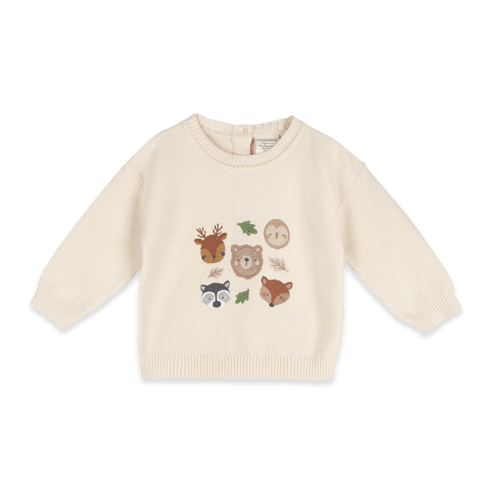 Woodland Animals Knit Baby Pullover, Organic Cotton