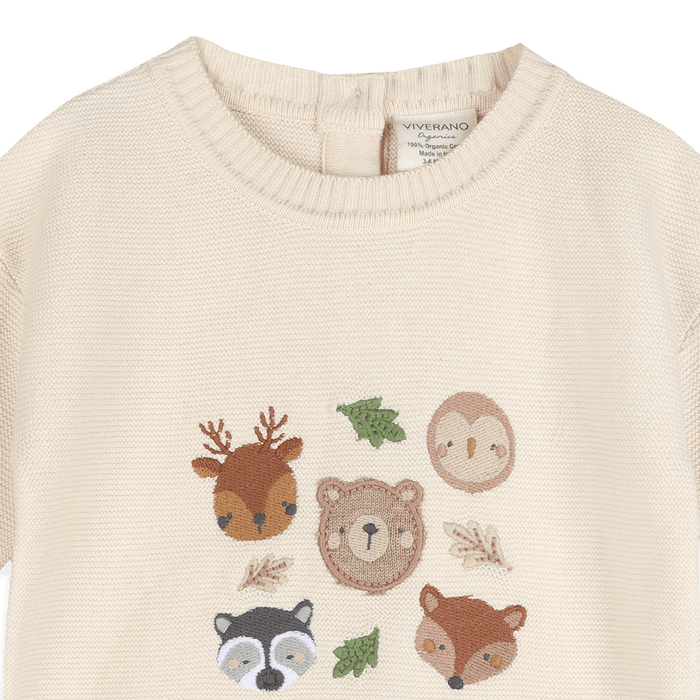 Organic Cotton Woodland Animals Knit Baby Pullover, Detail