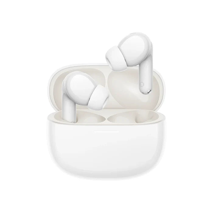 Vooraanzicht van de Xiaomi Redmi Buds 8 in wit, met beide dopjes in de open case