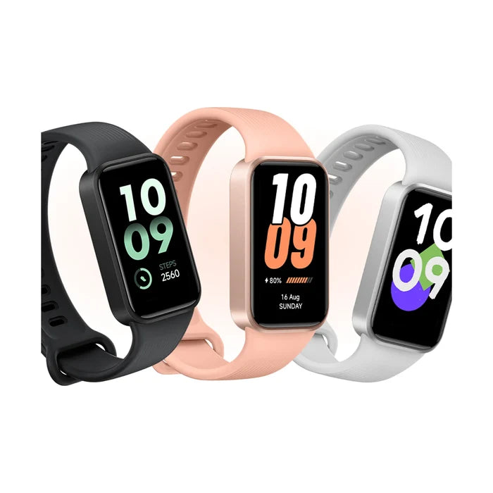 Xiaomi Smart Band 11 Active in Black, Pomelo Pink en Gray recht van voren
