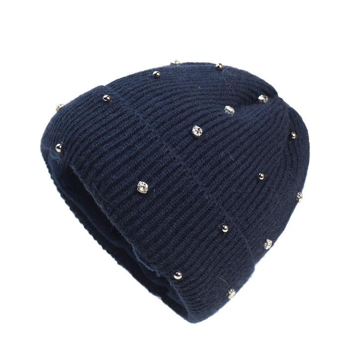 Yvette subtle shine cozy knit beanie with beaded details shown in neutral tones