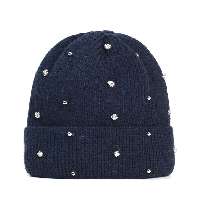 Yvette subtle shine cozy knit beanie with beaded details shown in neutral tones