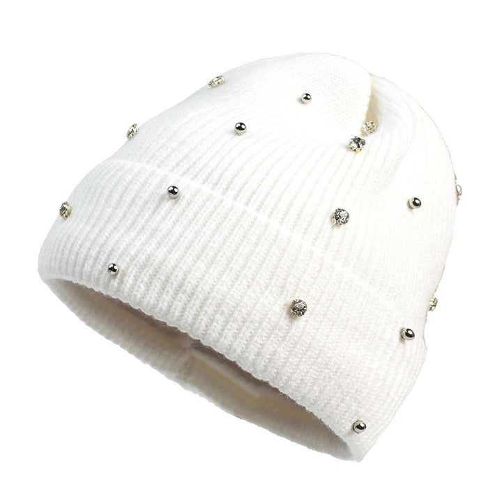 Yvette subtle shine cozy knit beanie with beaded details shown in neutral tones