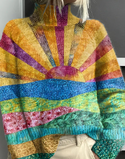 Zinnia colorful turtleneck sweater with a relaxed fit